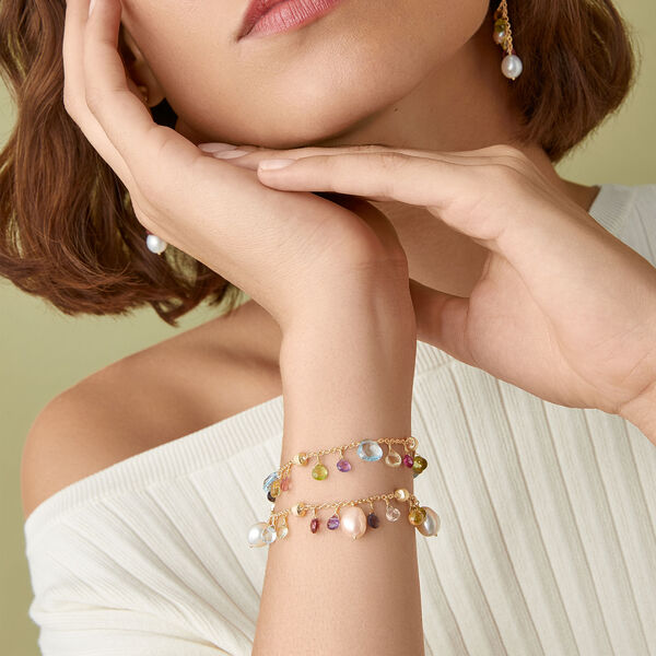 Paradise Yellow Gold and Semi-Precious Gemstone and Pearl Bracelet